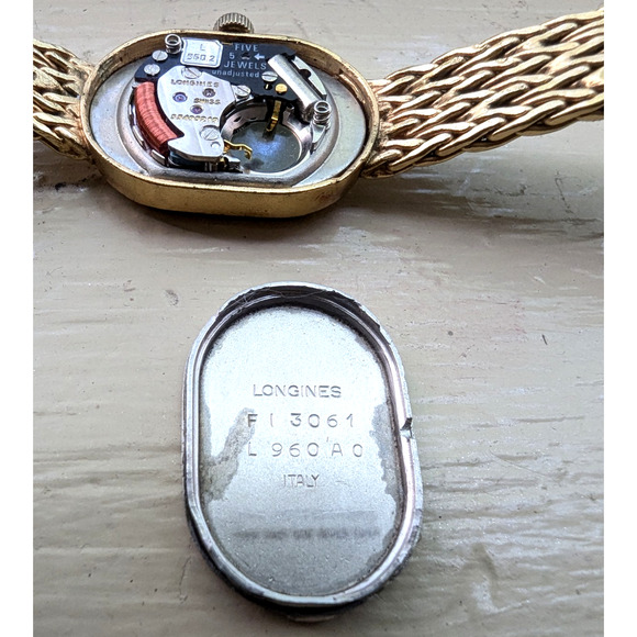 Vintage Longines L960 AO Gold Dial Quartz Womens Watch Gold Plated Mesh Bracelet